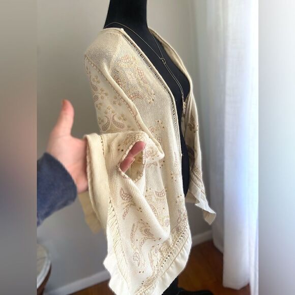Free People Embroidered Beaded Wool Blend Cardigan Shawl Kimono Size XS - Picture 6 of 16